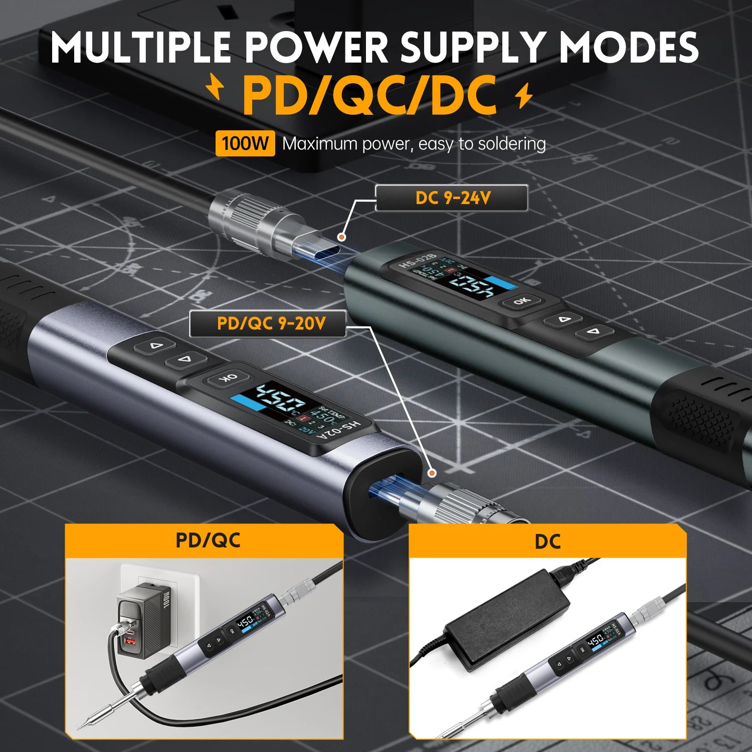 FNIRSI HS-02 100W Portable Soldering Iron Kit Soldering Iron Tips Smart Digital Soldering Iron Pen Tool for Electronics