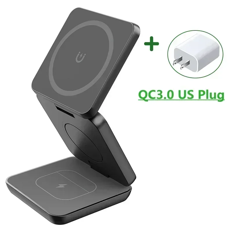 3 In 1 Foldable Magnetic Wireless Charger Stand For iPhone 16 15 14 13 Pro Max iWatch 10 9 AirPods Fast Charging Station Holder