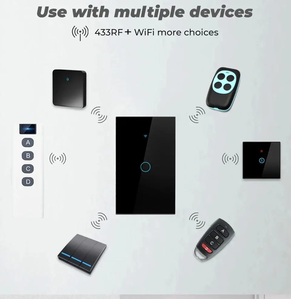 Tuya Smart Switches US No Neutral Wire Required 1/2/3 Gang Light WiFi Touch Switch Work with Alexa Google Home