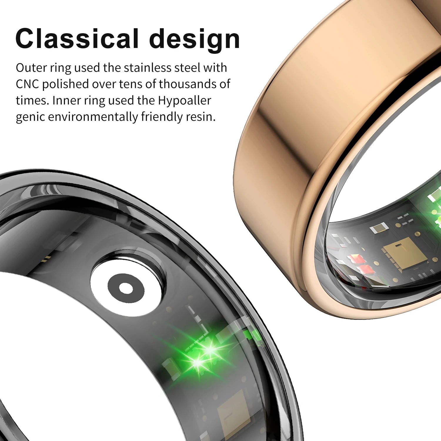 AMZMAX R02 Smart Ring Multi-sports Modes Pedometer Fitness Tracker Health Monitoring IP68 Waterproof Military Grade Smart Ring