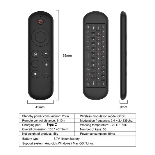Air Mouse Remote Control Wireless Gyroscope Backlit Mini Keyboard Dual Mode BT5.2 7 Color Backlight For Android Smart TV Box PC