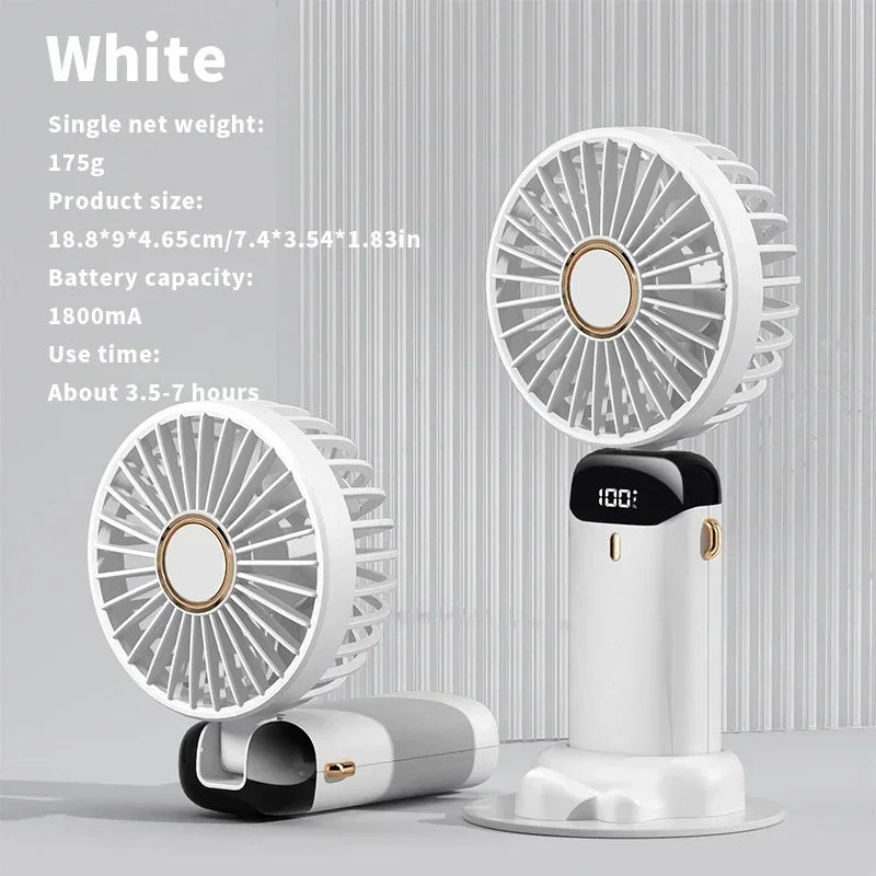 Handheld Mini Fan Portable USB Rechargeable, Foldable Neck Fan with 5 Speeds & Phone Holder, for Outdoor/Desk Use, Lightweight