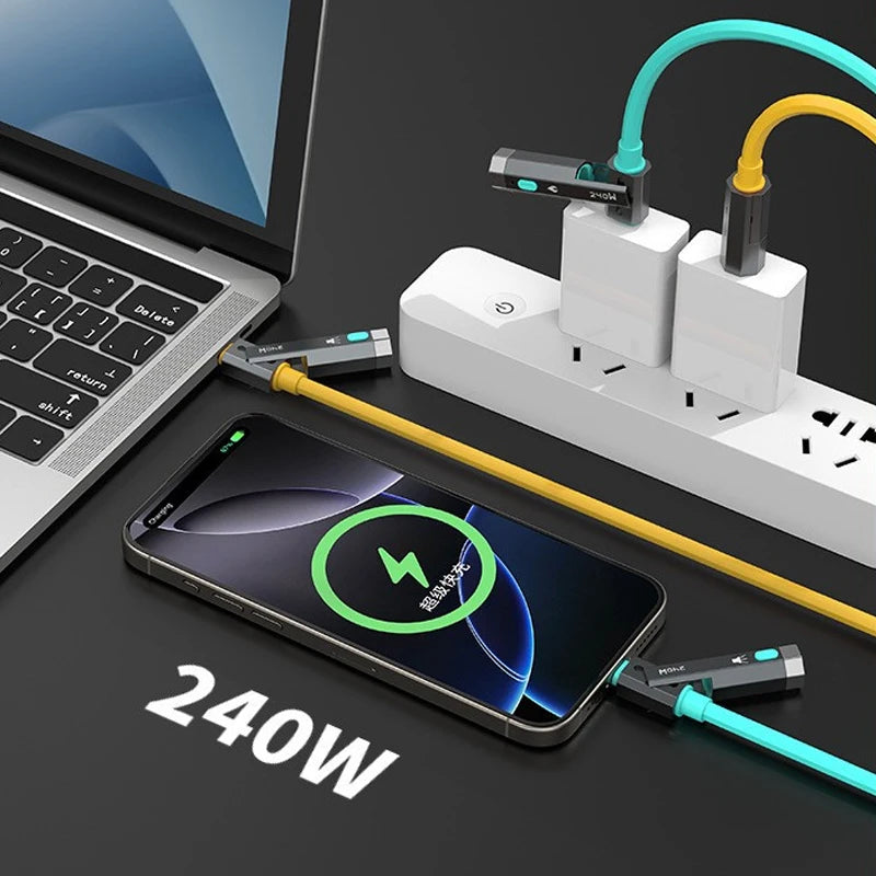 4-in-1 multifunctional data cable 240W USB C fast charging support ignition and LED lights suitable for camping and lighting