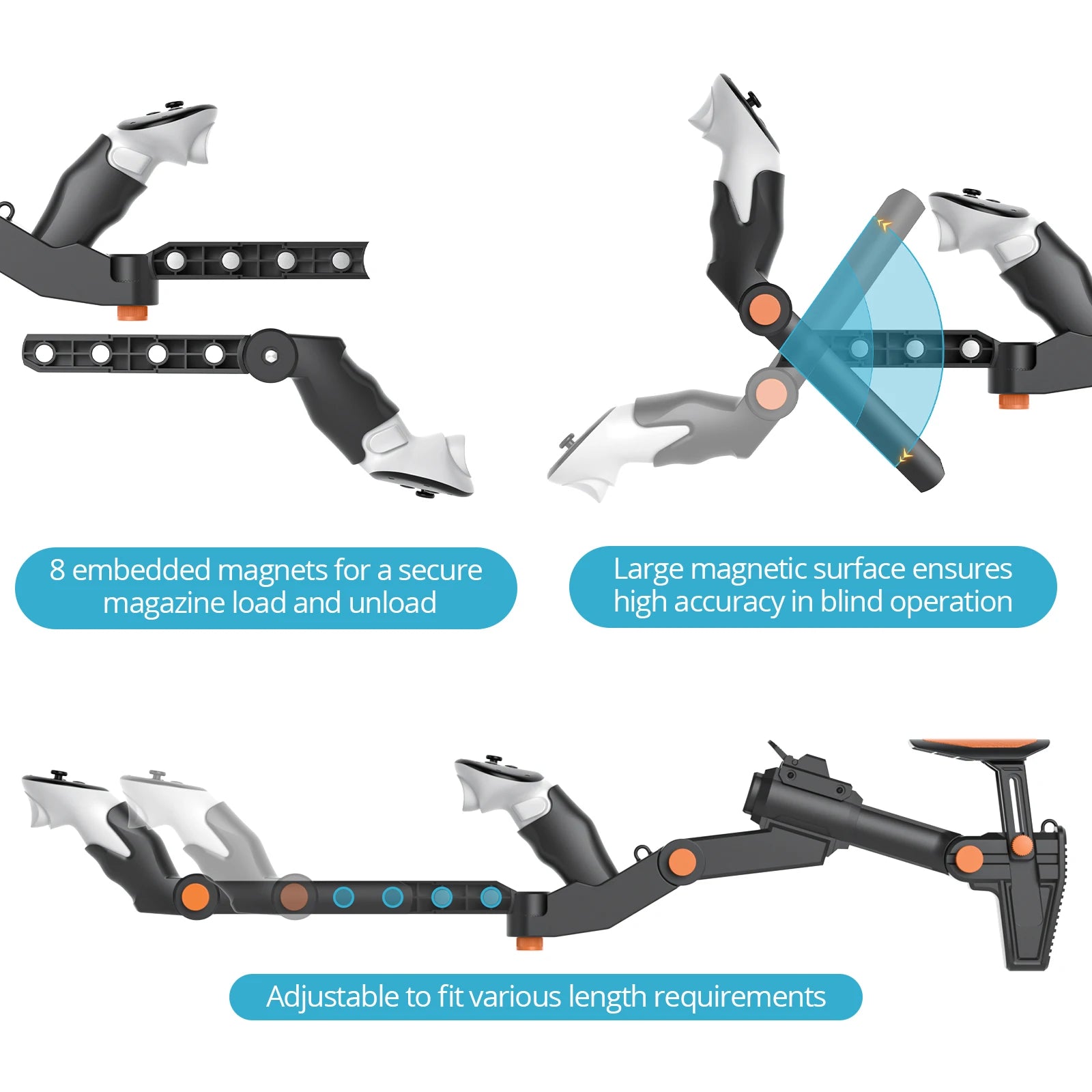 Adjustable VR Gunstock for Meta Quest 3 / Quest 3S | Magnetic Attachment | Adjustable Length | Tunable Controller Angles | For M