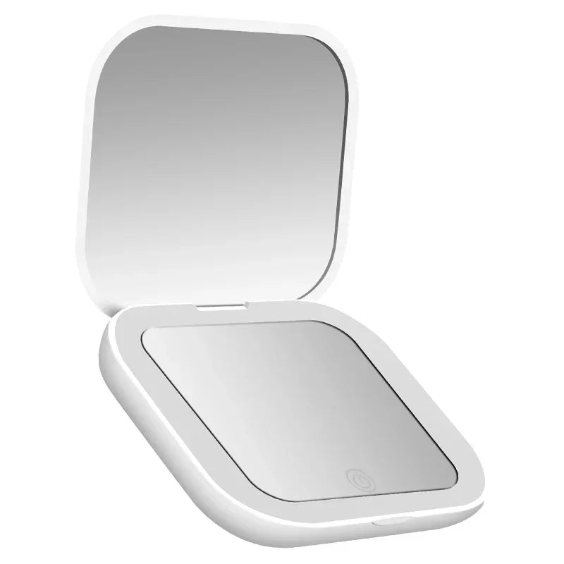 2X magnifying Compact Cosmetic Vanity Mirror with Lights Travel Mini Gift Folding Led Portable Hand Held Pocket Makeup Mirror