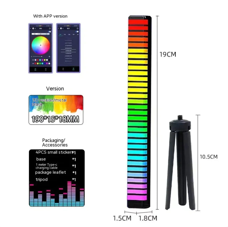 3D Double-sided Pickup Light RGB Voice Control Music Rhythm Lamp 3D 32 Lamp Beads Usb Plug In Type