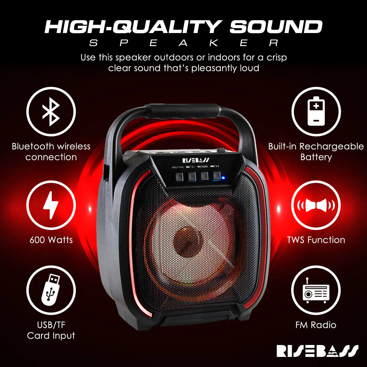 RISEBASS Portable Party Speaker: Big Sound, Anywhere