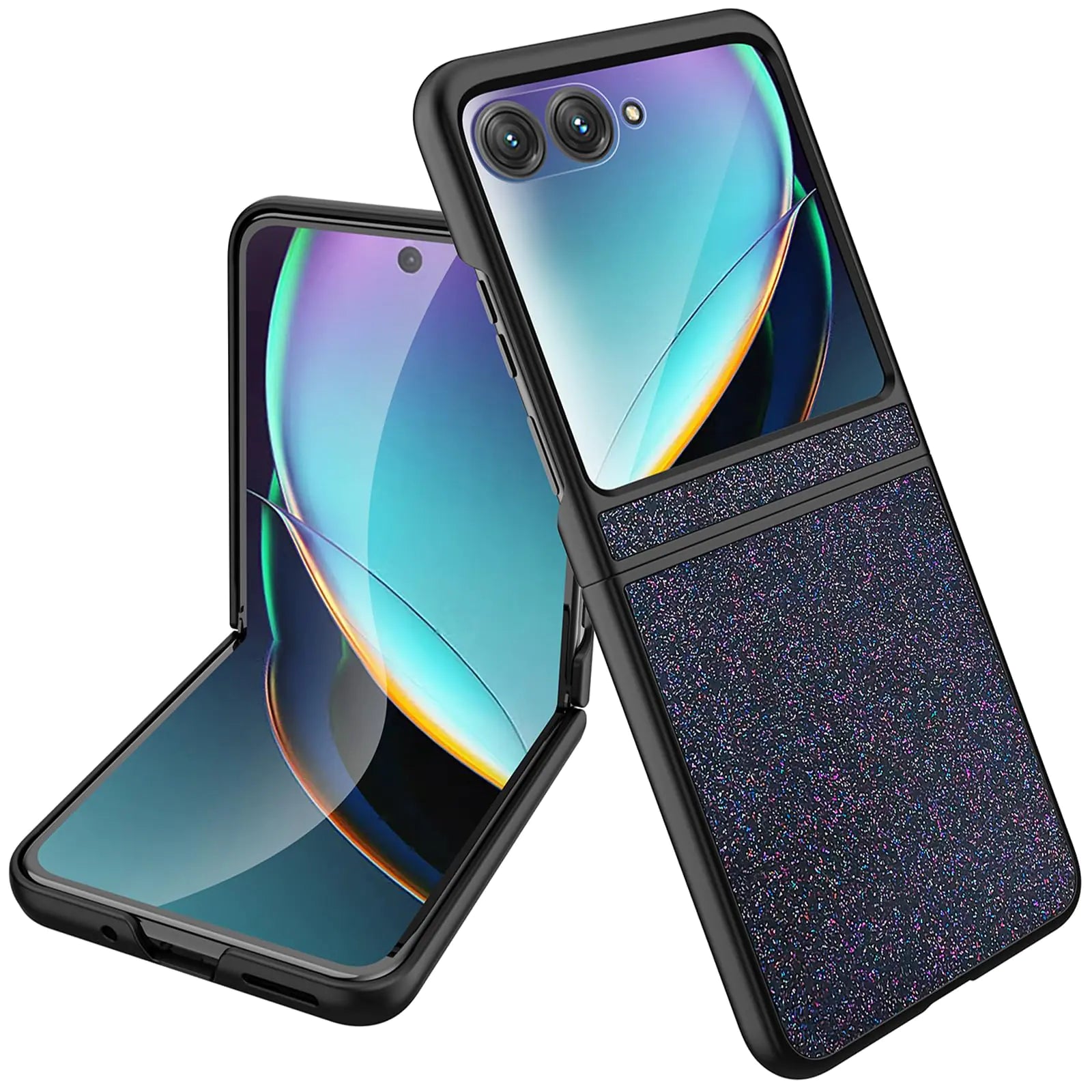 NINKI Compatible Bling Case for Motorola Razr Plus 2023 Case with Screen ProtectorGlitter Motorola Razr 40 Ultra Case Thin Shockproof Cover Case for Motorola Razr+ Case 2023 5G Phone Case - Black