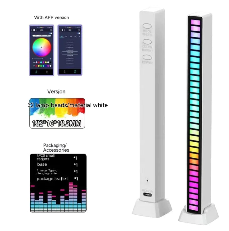 3D Double-sided Pickup Light RGB Voice Control Music Rhythm Lamp 32 Lamp Beads APP White Rechargeable