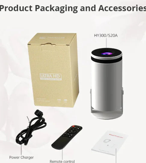 HY300 Portable Smart Projector - Android 11, WiFi 6 & 180° Rotating Stand