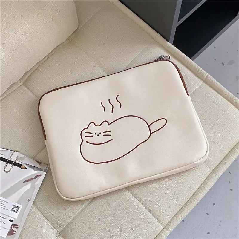 Aptus Praxis Embroidered Animal Padded Tablet Sleeve - Cute Cat Design
