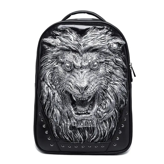 3D Angry Lion Face Unisex Backpack Gold