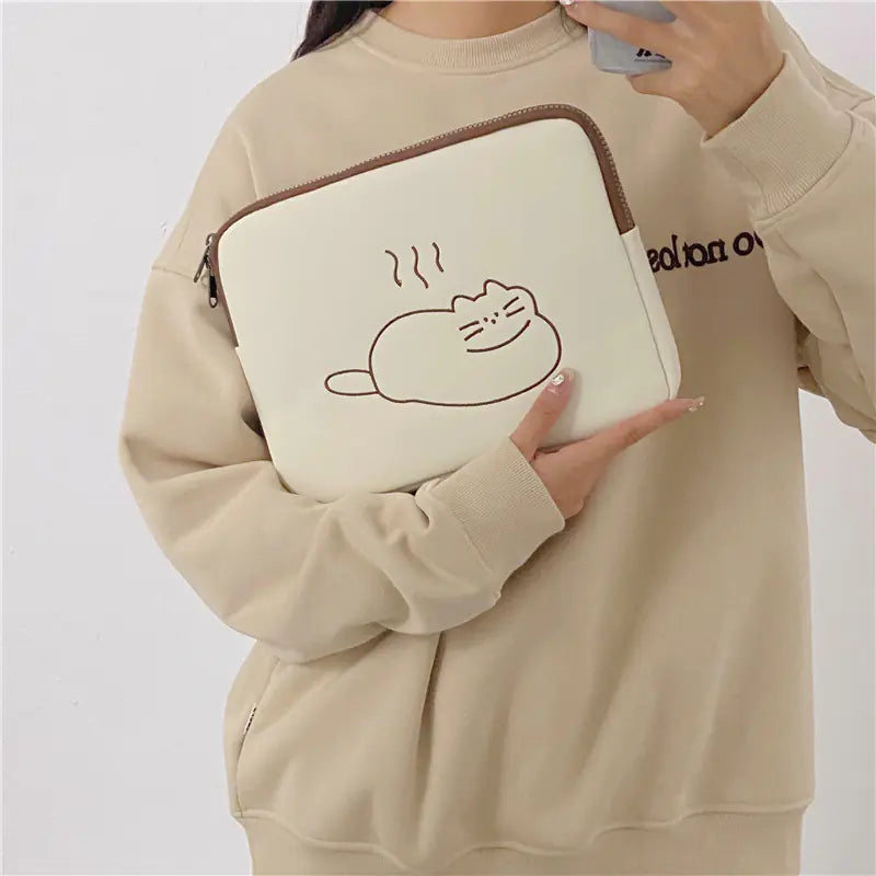 Aptus Praxis Embroidered Animal Padded Tablet Sleeve - Cute Cat Design