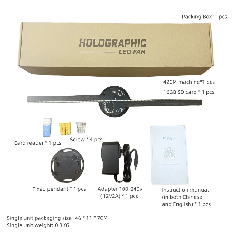 3D LED Holographic Fan Display Black US