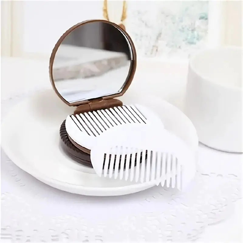 Portable Foldable Round Makeup Mirror with Comb