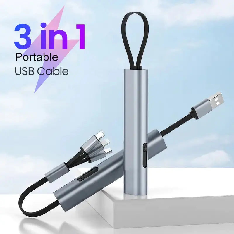 Aptus Praxis Retractable 3-in-1 Charging Cable (USB to Type-C, Lightning & Micro)