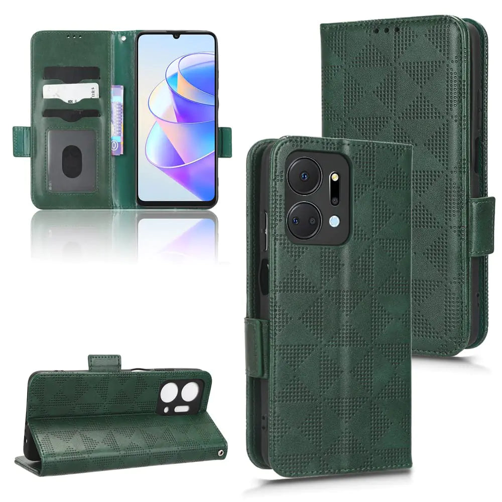 Kukoufey Case for Honor X7a RKY-LX2 Leather Flip Stand Case CoverCase for Honor X7a Case Cover Green