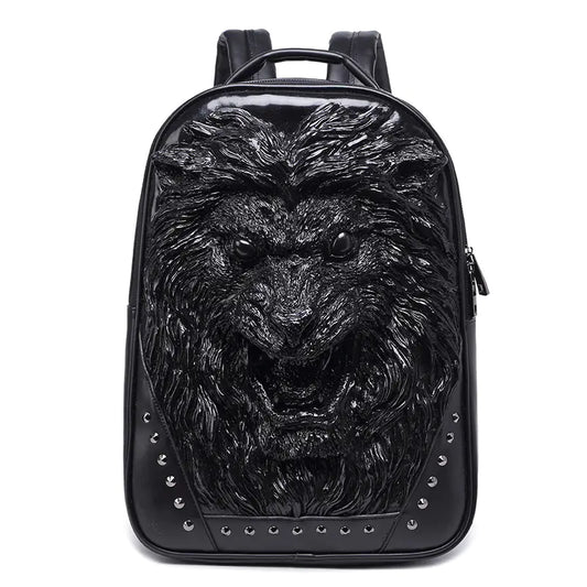 3D Angry Lion Face Unisex Backpack Black