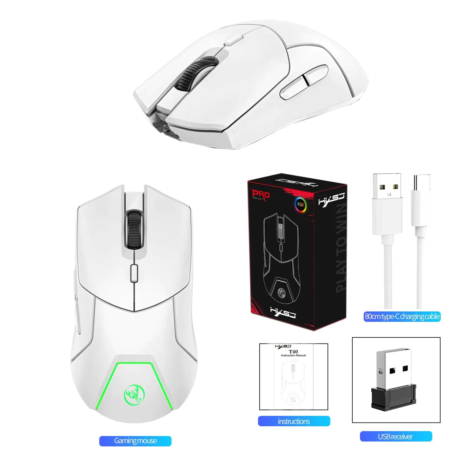 HXSJ 2.4G Wireless Gaming Mouse with Silent Clicks (4000 DPI)
