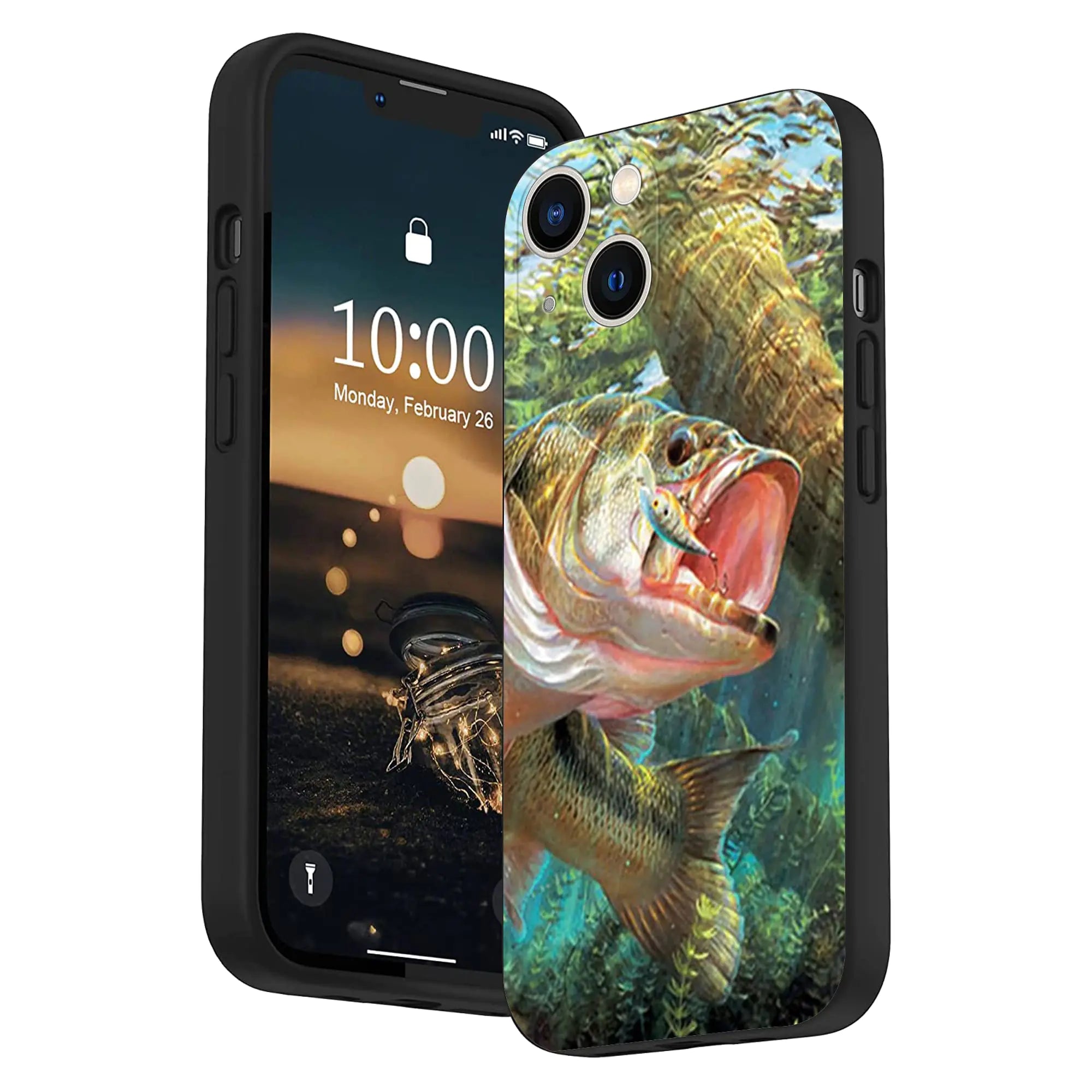OUYAGAOYUAN Compatible with iPhone 14 Case Bass Fish Jumping Phone Case Shockproof Cover Case
