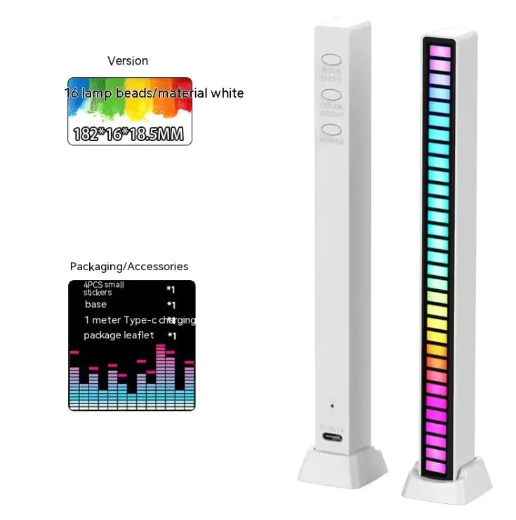 3D Double-sided Pickup Light RGB Voice Control Music Rhythm Lamp 16 Lamp Beads White Usb Plug In Type
