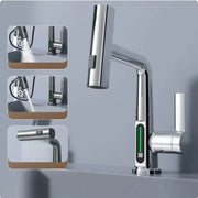 Digital Display Pull-Down Waterfall Basin Faucet Silver With screen