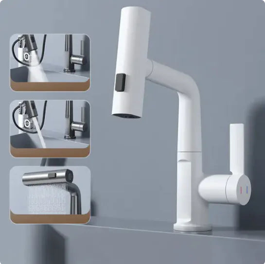 Digital Display Pull-Down Waterfall Basin Faucet White No screen