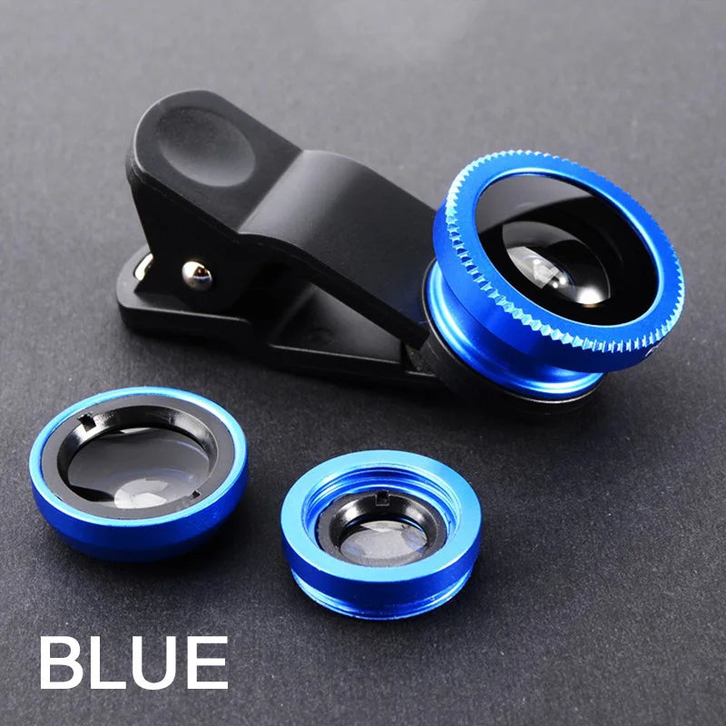 3 in 1 Fisheye Phone Lens Wide Angle Zoom Lens Fish Eye Macro Lenses Camera Kits With Clip Lens On The Phone For All Smart Phone