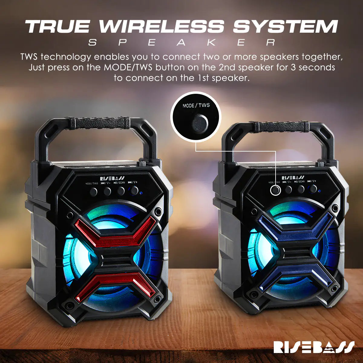 RISEBASS Compact Bluetooth Speaker: Your Portable Party