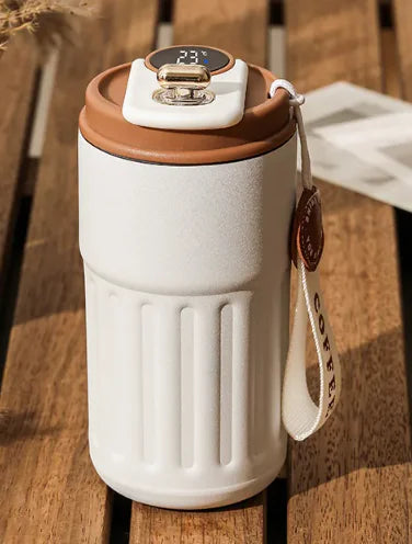 Smart Digital Thermal Bottle Portable Coffee Mug Stainless Steel Water Bottle In-Car Insulated Cup Keep Cold Vacuum Flasks 450ml Fog White Coffee