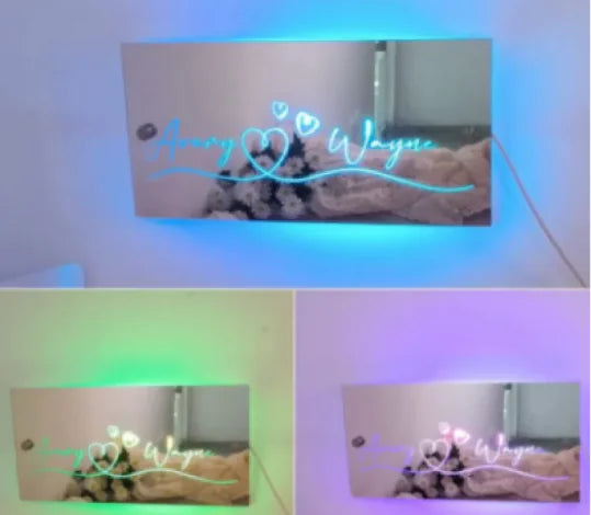 LED Glow Mirror Couple Name USB 50x25CM