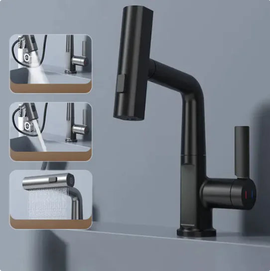 Digital Display Pull-Down Waterfall Basin Faucet Black No screen